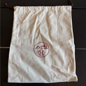 Hermes Cream Drawstring Bag with Red Logo